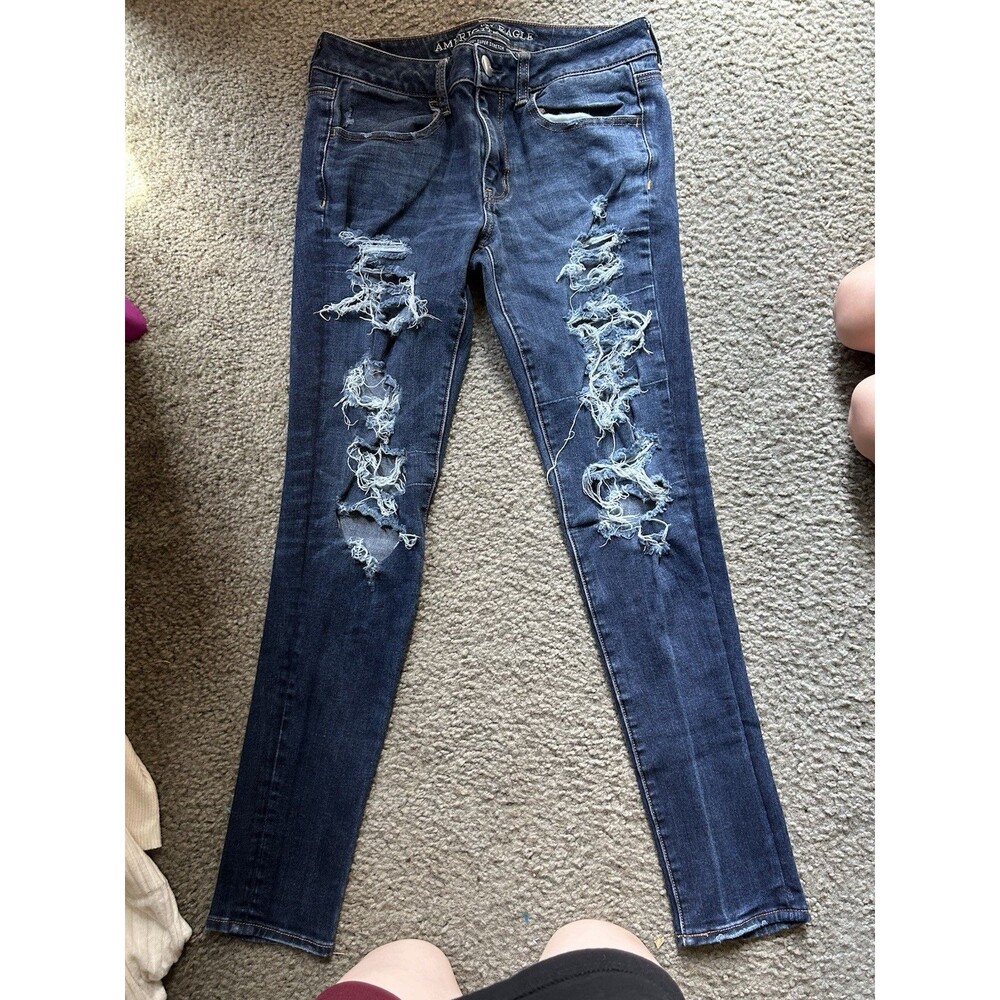 American Eagle 360 Super Stretch Sz 6 Distressed Skinny Blue Jeans Women’s
